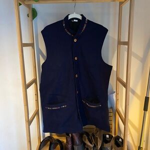 Men's Navy Sleeveless Jacket with Multicolor Trim